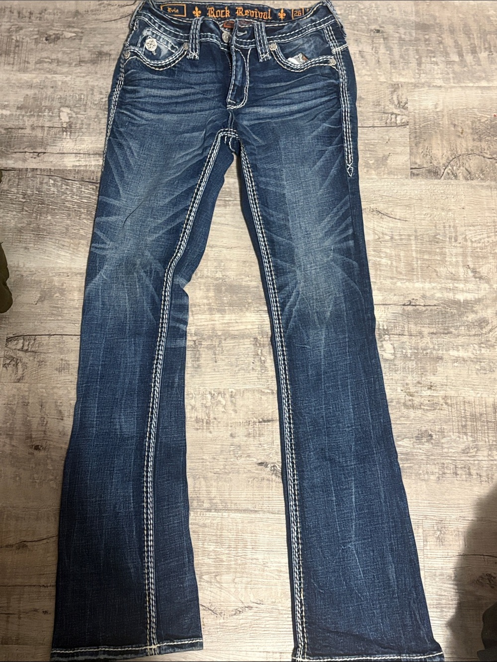 Rock Revival Blue Flare Jeans with Contrast Stitching